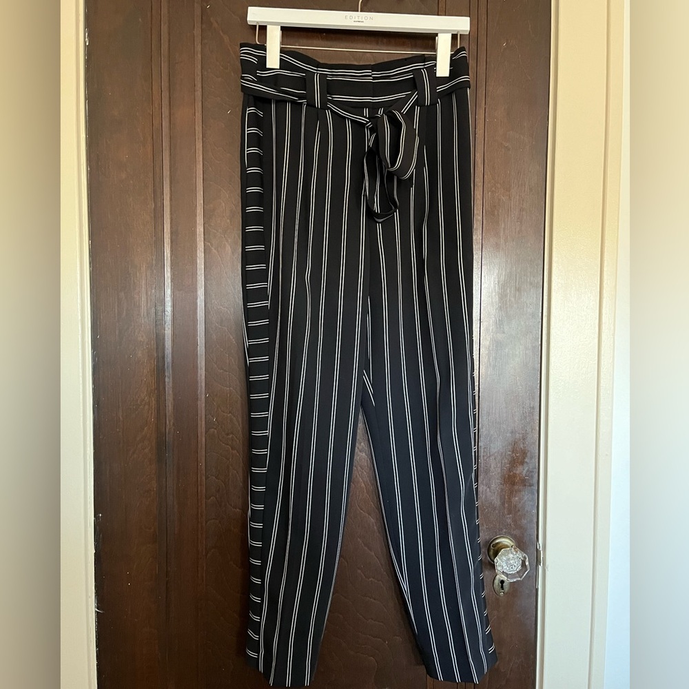 Striped Tie Waist Ankle Pants
